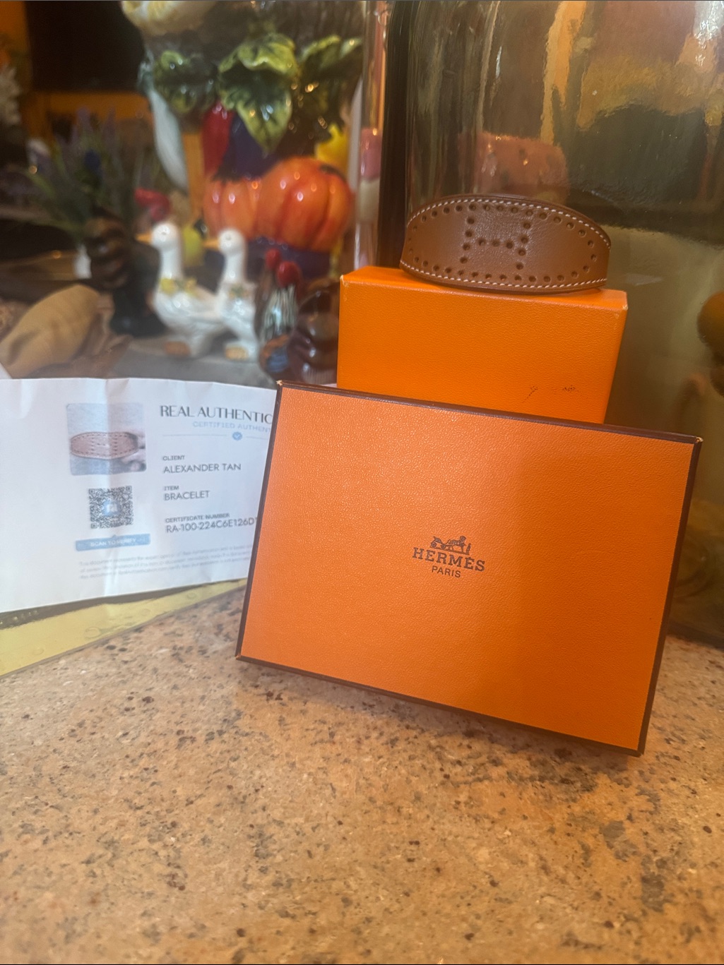 Hermes Brown Leather Perforated Cuff Bracelet